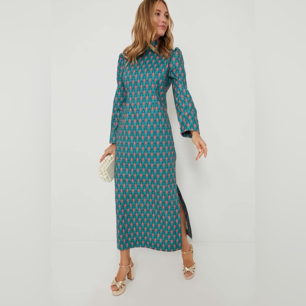 Hyacinth House Maris Dress Teal Red Floral Mock Neck NWT L